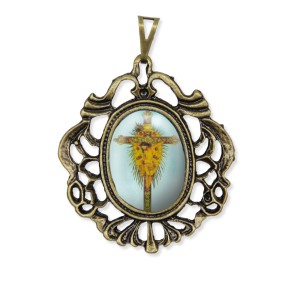 MD129603 - Medalha Nosso Senhor do Bonfim Camafeu Ouro Velho - 5x4,2cm